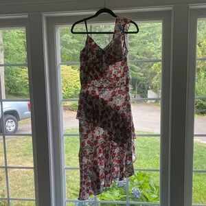 ELF One Shoulder Floral Dress - Red and Black